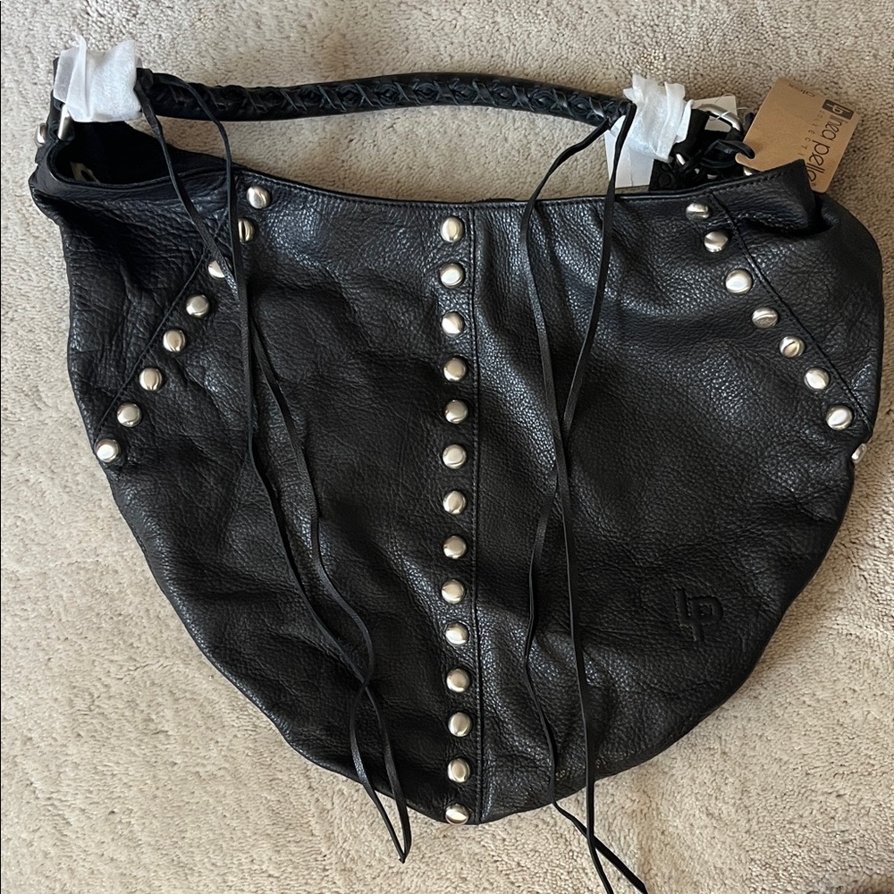 NWT Linea Pelle Black Studded Leather Handbag w/ dust bag
